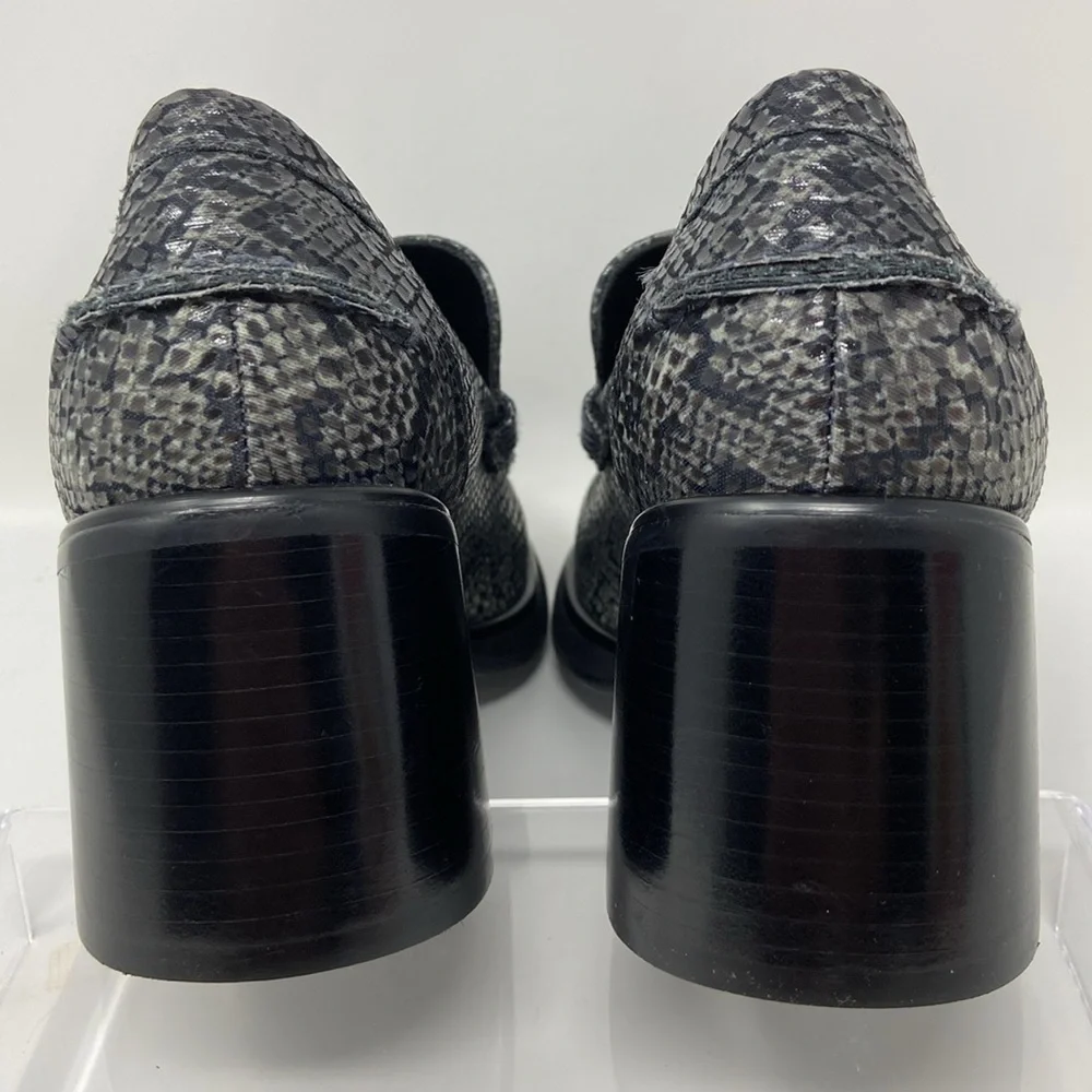 NWT 90s Vintage Prima Royale Gray/Black Snakeskin Chunky Heel Loafers SIZE 7.5